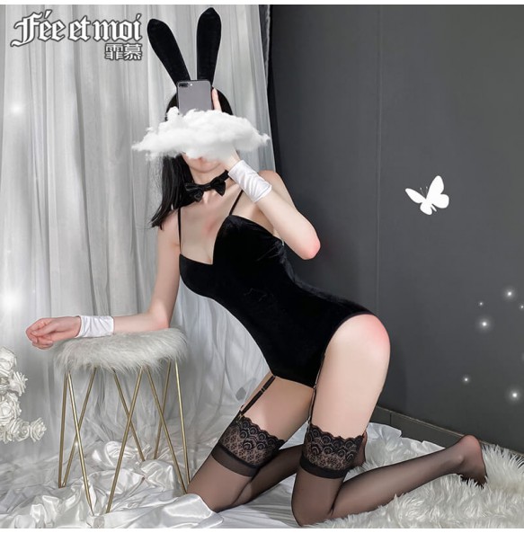 FEE ET MOI Sexy Bunny Girl Costume With Stocking (Black)